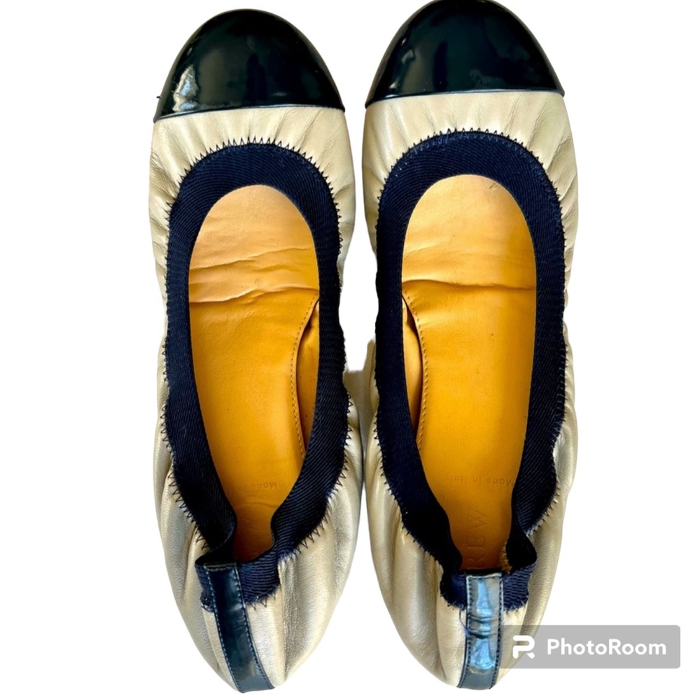 J Crew Women Mila ballerina flats grey/navy, sz made in Italy 9.5